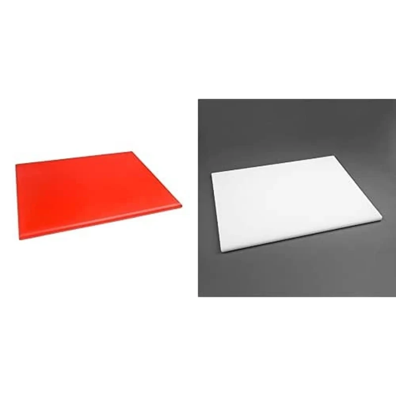 Hygiplas High Density Chopping Board Red - 24x18x1 & Hygiplas Low Density Chopping Board White - 600x450x20mm