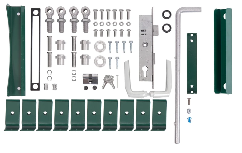 Alberts 678203 Accessory Set Flexo | for Double gate | 1400 to 2000 mm Height | Steel raw, galvanised Green Plastic Coated RAL 6005 - Image 1