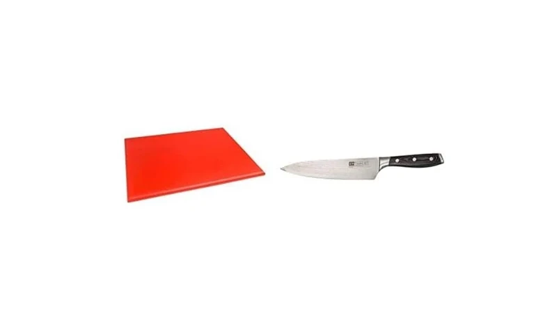 Hygiplas High Density Chopping Board Red - 24x18x1 & Vogue Tsuki Series 7 Chef Knife - 200mm 8"
