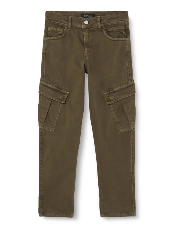 REPLAY Boy's SB9047 Stretch Gabardine Pants, 950 Military, 4 Jahre