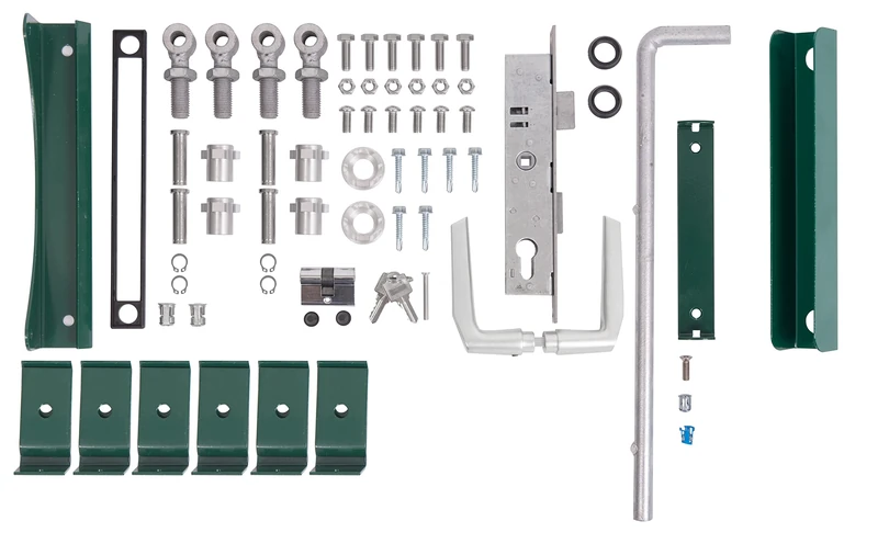 Alberts 678173 Accessory Set Flexo | for Double gate | up to 1200 mm Height | Steel raw, galvanised Green Plastic Coated RAL 6005