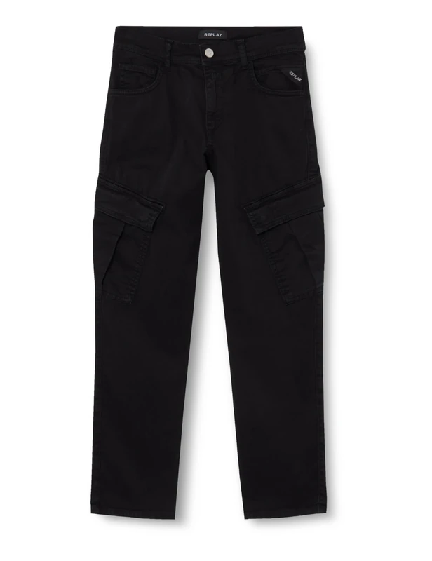 REPLAY Boy's SB9047 Stretch Gabardine Pants, 098 BLACK, 6 Jahre