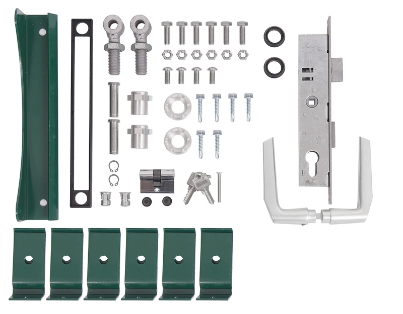 Alberts 678111 Accessory Set Flexo | for Single gate | up to 1200 mm Height | Steel raw, galvanised Green Plastic Coated RAL 6005 - Image 1