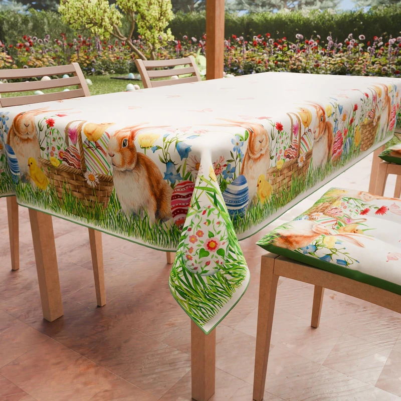 PETTI Artigiani Italiani - Stain Resistant Rectangular Easter Tablecloth Easter Kitchen Bunny Design X18 Seater (140 x 360 cm) 100% Made in Italy