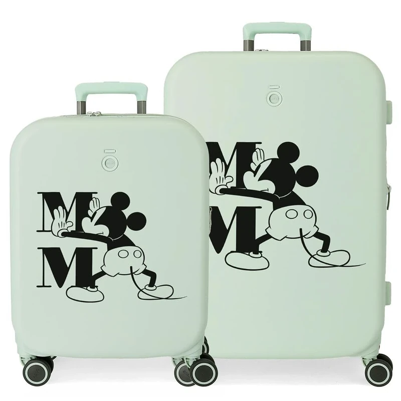 Disney Mickey Happiness Green Suitcase Set 55/70 cm Rigid ABS Integrated TSA Closure 116L 7.54 kg 4 Double Wheels Hand Luggage