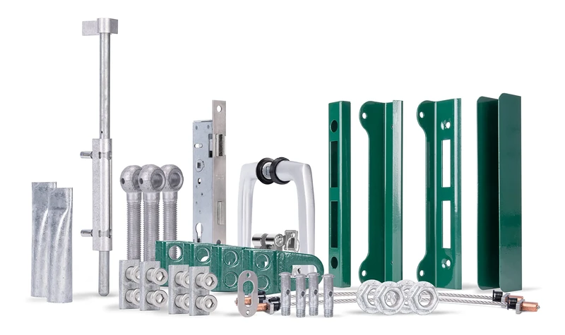 Alberts 652821 Accessory Set Flexo Plus | for Double Gates | Steel raw, hot-dip galvanised Green Plastic Coated RAL 6005 - Image 1