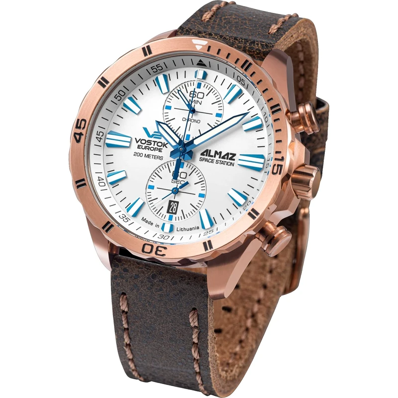 Vostok Europe Men's Analogue Quartz Watch with Leather Strap 6S11-320B676, Brown, Strap.