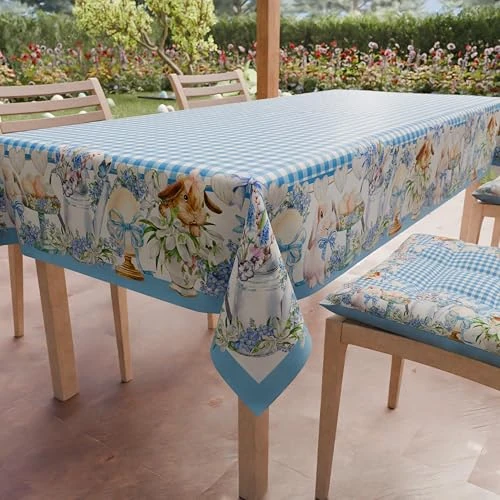 PETTI Artigiani Italiani - Tablecloth Easter Stain Resistant Rectangular Table Cover Easter Kitchen Design Vichy X24 Seats (140x450cm) 100% Made in Italy