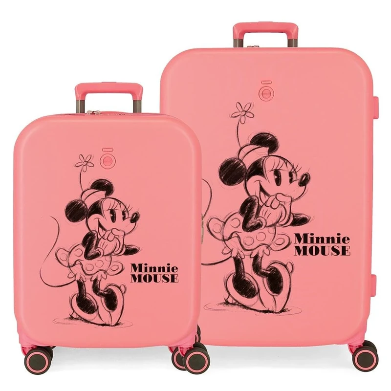 Disney Minnie Happiness Pink Suitcase Set 55/70 cm Rigid ABS Integrated TSA Closure 116L 7.54 kg 4 Double Wheels Hand Luggage