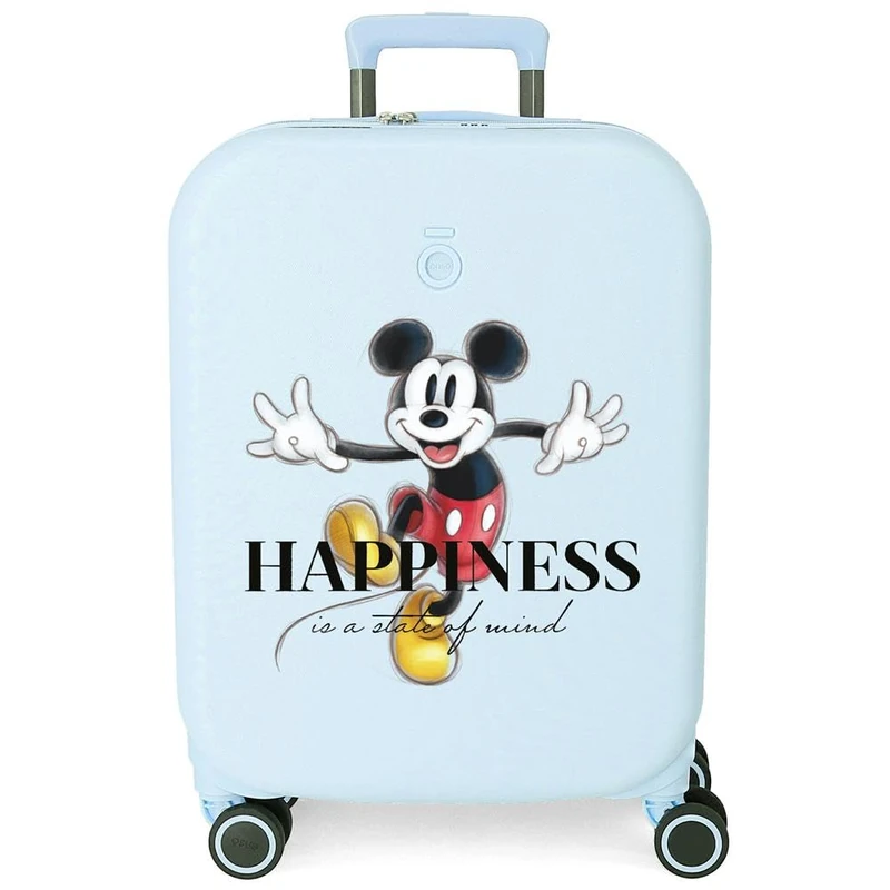 Disney Mickey Happiness Cabin Suitcase Blue 40x55x20 cm Rigid ABS Integrated TSA Closure 37L 3.22 kgs 4 Double Wheels Hand Luggage