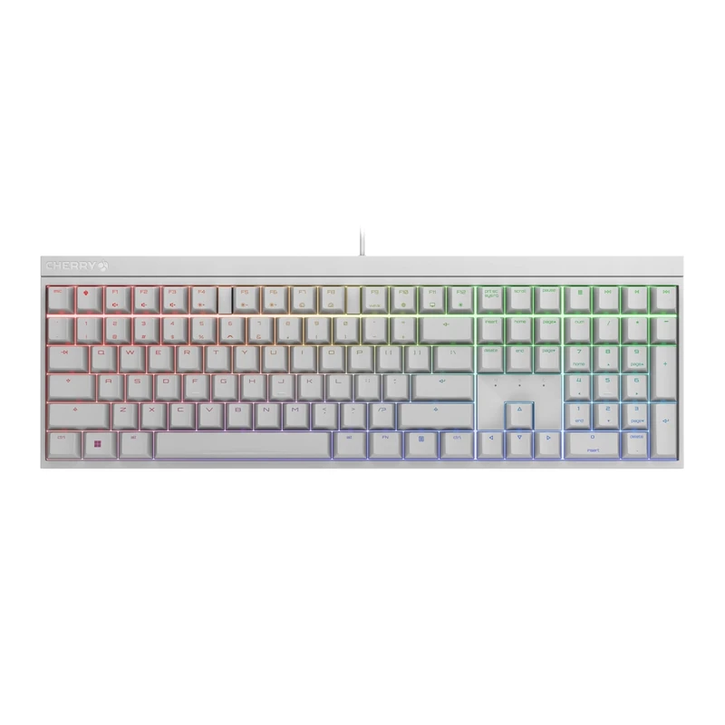 CHERRY MX 2.0S, Mechanical Gaming Keyboard with RGB Lighting, EU Layout (QWERTY), Wired, Designed in Germany, MX BLUE Switches, White