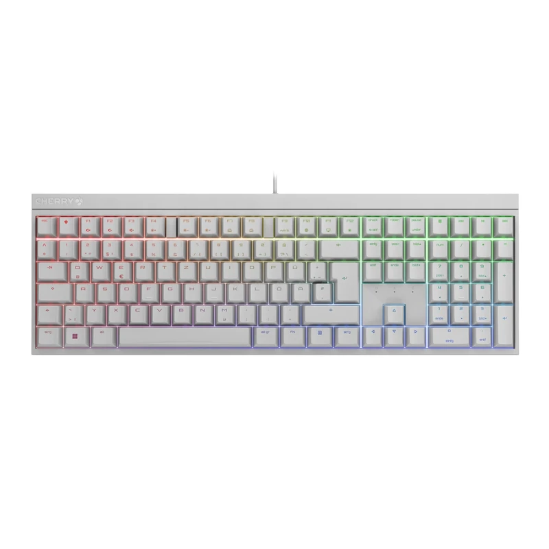 CHERRY MX 2.0S, Mechanical Gaming Keyboard with RGB Lighting, German Layout (QWERTZ), Wired, Designed in Germany, MX RED Switches, White