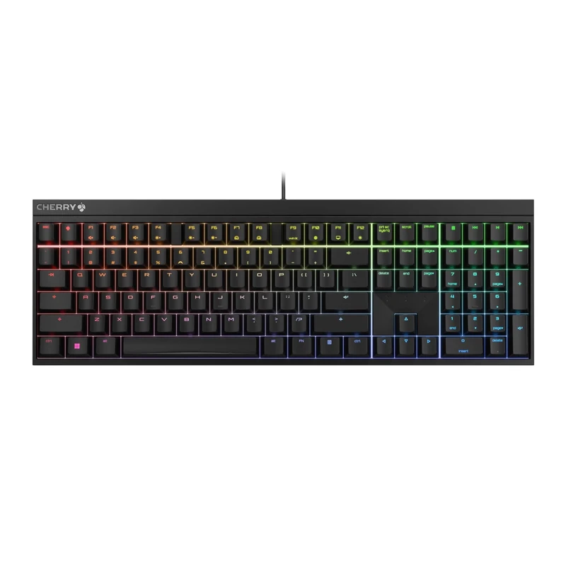 CHERRY MX 2.0S, Mechanical Gaming Keyboard with RGB Lighting, EU Layout (QWERTY), Wired, Designed in Germany, MX BLUE Switches, Black