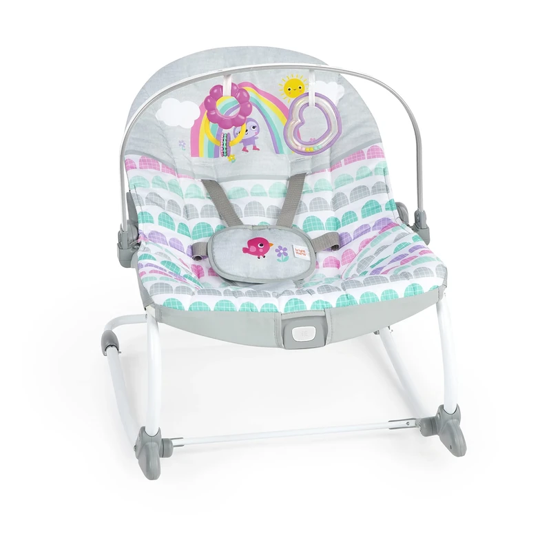 Bright Starts Rosy Rainbow Rocking Seat with Vibration for Baby Girls or Boys, Newborn +