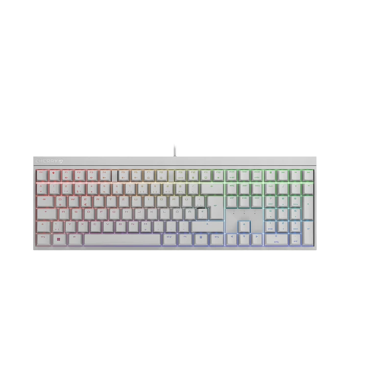 CHERRY MX 2.0S, Mechanical Gaming Keyboard with RGB Lighting, German Layout (QWERTZ), Wired, Designed in Germany, MX BROWN Switches, White