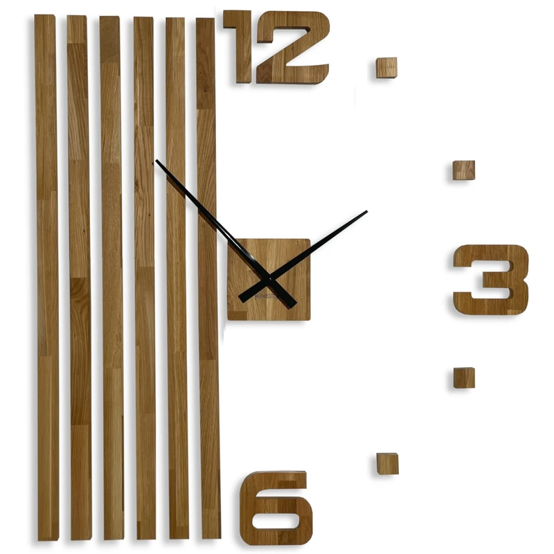 FLEXISTYLE large wall clock DIY Wooden Oak Slats 100cm 3d modern unusual design decoration clocks for Office Living Room Bedroom Decorative Item silent non ticking