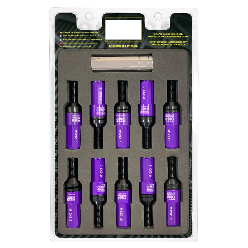 Omp Speed Set of Performance Screws with Aluminium Protection M12 x 1.5 Hex 17-19, L 28 mm, Purple Aluminium 7075 + DIN 12.9, 20 + 1 per box