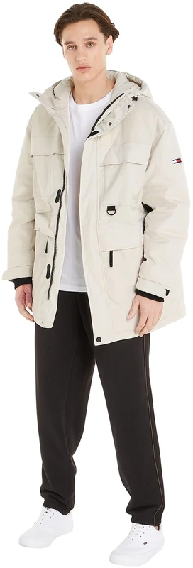 Tommy Jeans Men's Parka Tech Winter, Off-White (Newsprint), L
