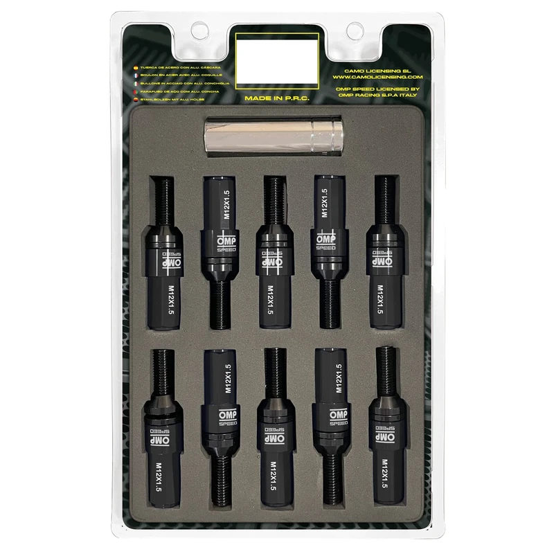 Omp Speed Set of Performance Screws with Aluminium Protection M14 x 1.5 Hex 17-19, L 28 mm, Black Aluminium 7075 + DIN 12.9, 20 + 1 per box