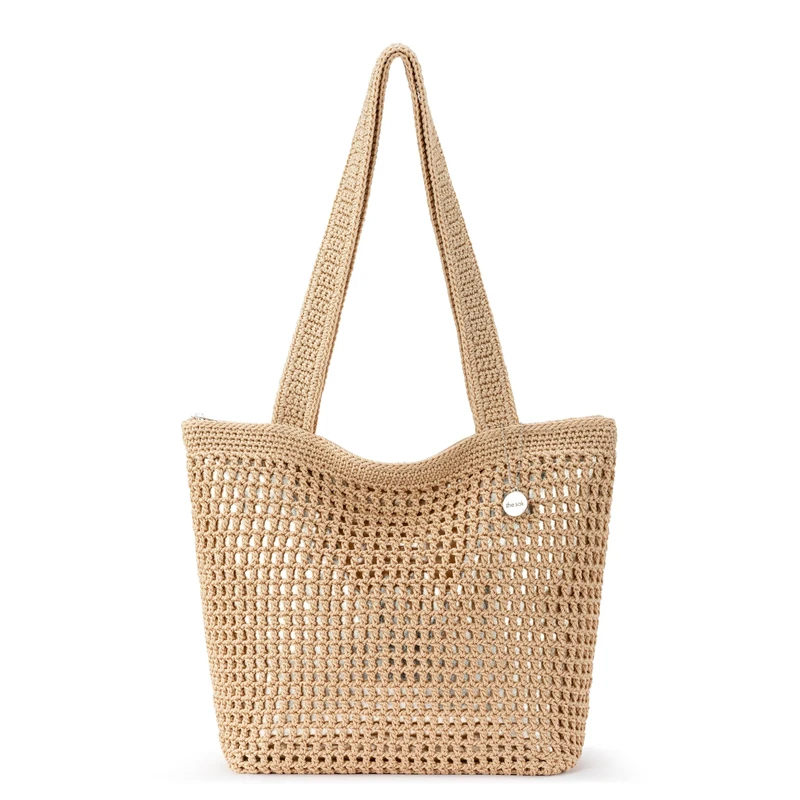The Sak Women's Casual Classics Tote in Hand Crochet, Double Shoulder Straps, Bamboo with Gold, One Size