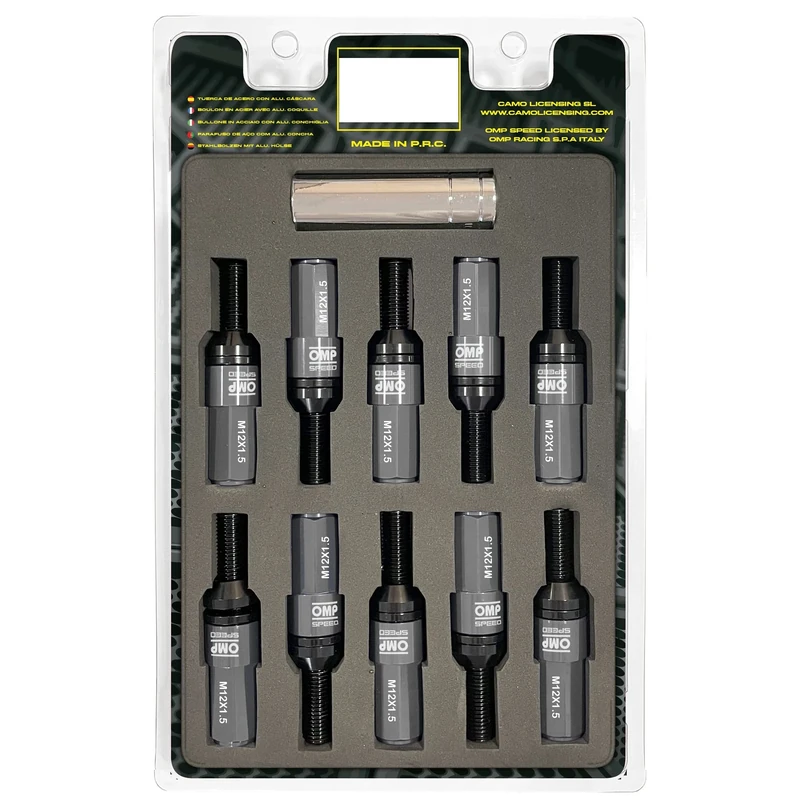 Omp Speed Set of Performance Screws with Aluminium Protection M12 x 1.5 Hex 17-19, L 28 mm, Silver Aluminium 7075 + DIN 12.9, 20 + 1 per box