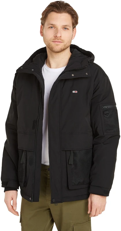 Tommy Jeans Men's Tech Jacket for Transition Weather, Black (Black), XXL