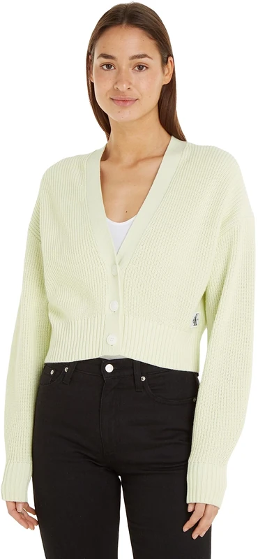 Calvin Klein Jeans Women Sweater Cardigan Label Chunky, Green (Canary Green), M - Image 1