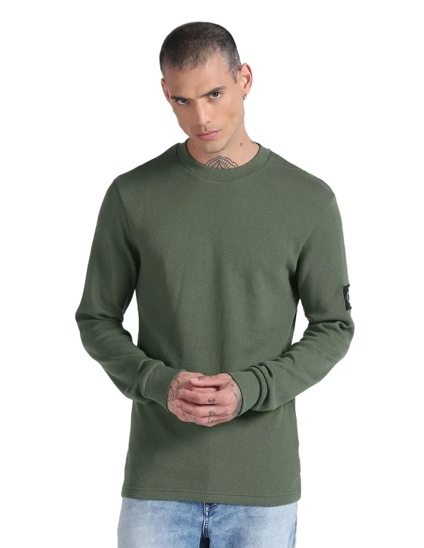 Calvin Klein Jeans Badge Waffle LS Tee - Green Thyme XL