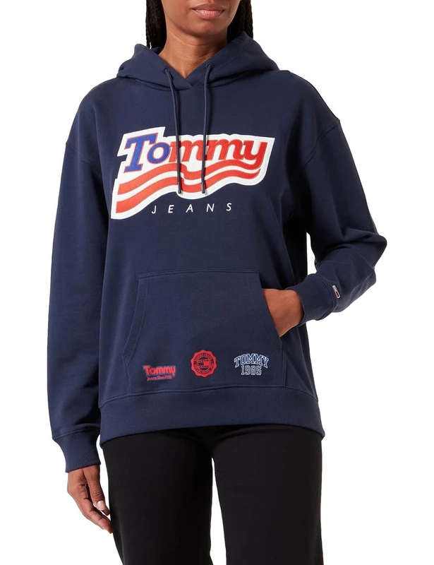 Tommy Jeans Women's Tjw Relaxed Tommy Hoodie Hooded Sweatshirt, Twilight Navy, XXS