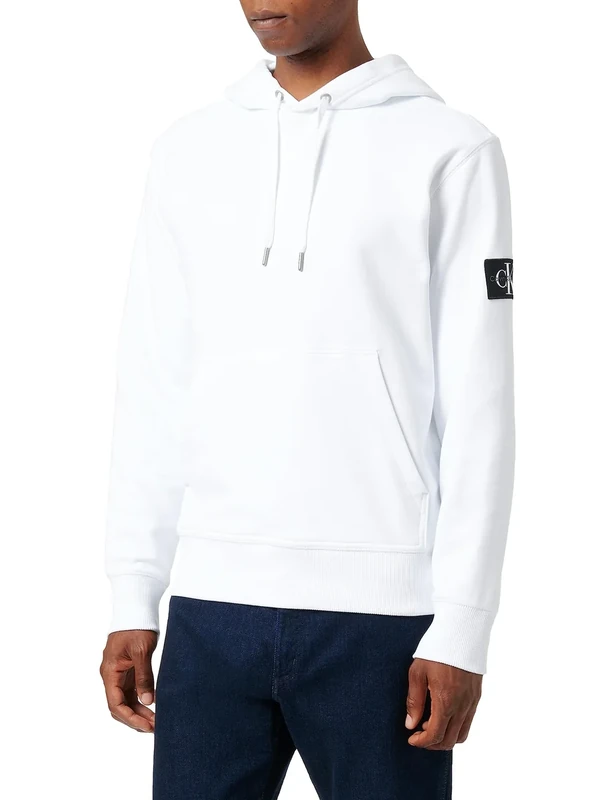 Calvin Klein Men's Badge Hoodie, White (Bright White), XL