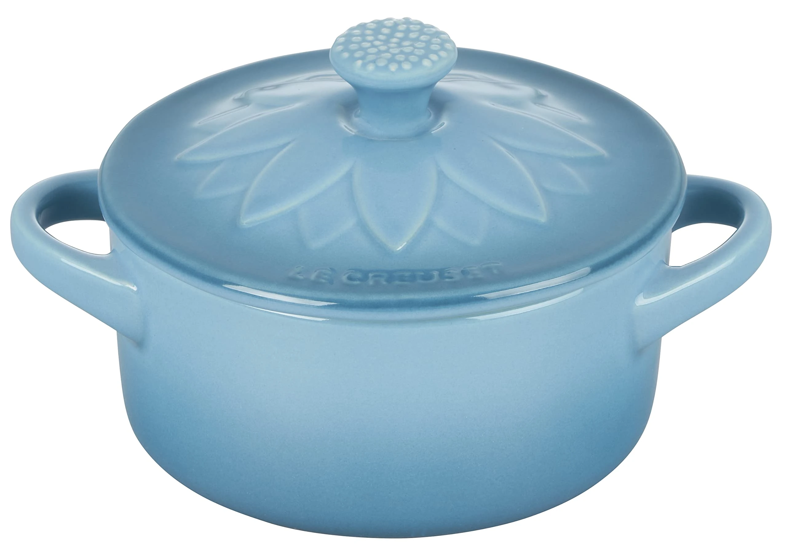 Le Creuset Stoneware Mini Round Cocotte with Flower Lid, 8oz., Caribbean