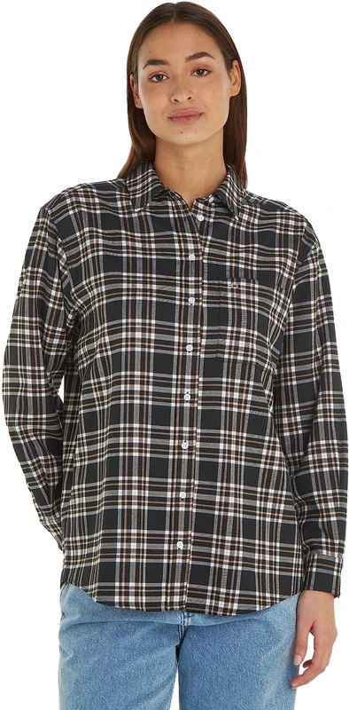 Tommy Jeans Women's Check Overshirt Long Sleeve, Multicolor (Black Check), M