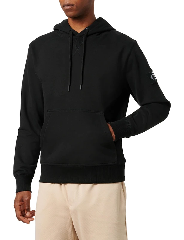 Calvin Klein Men's Badge Hoodie, Black (Ck Black), XXS