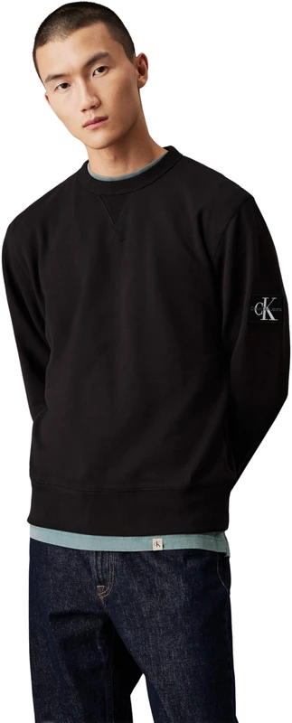 Calvin Klein Men’s Crew Neck Badge Cotton Sweatshirt, Black (Ck Black), M
