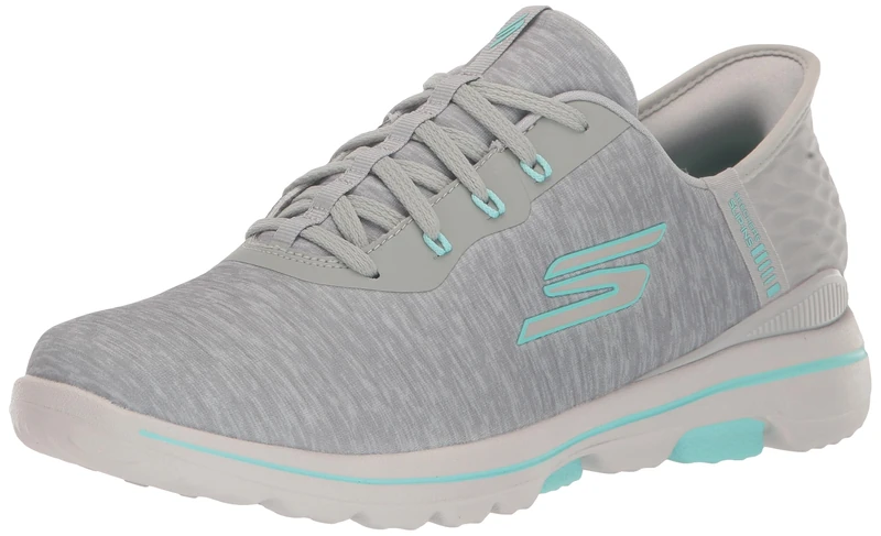 Skechers Women's Go Walk 5 Relaxed Fit Slip-in Golf Shoe Sneaker, Gray/Aqua, 9