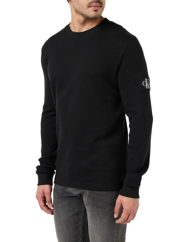 Calvin Klein Jeans Men Long-Sleeve Waffle T-Shirt Black XL