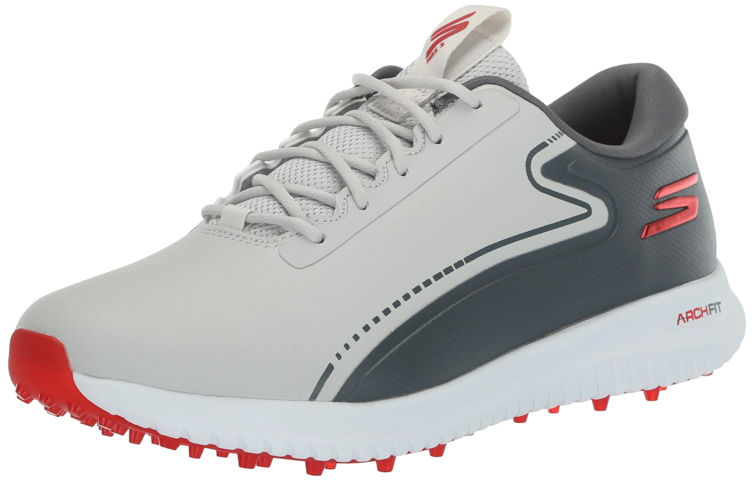 Skechers Men's Max 2 Arch Fit Waterproof Spikeless Golf Shoe, Grey/Red, 7 UK Wide