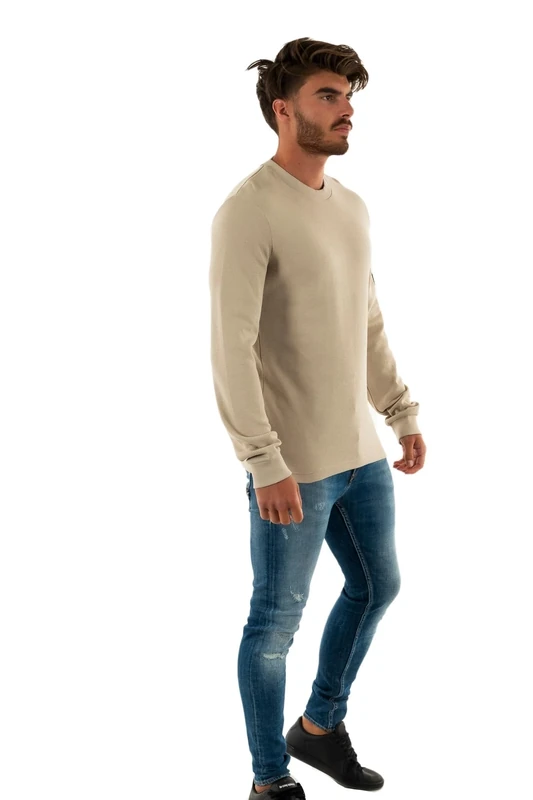 Calvin Klein Jeans Badge Waffle LS TEE L/S Knit Tops Men's, Beige (Plaza Taupe), XL