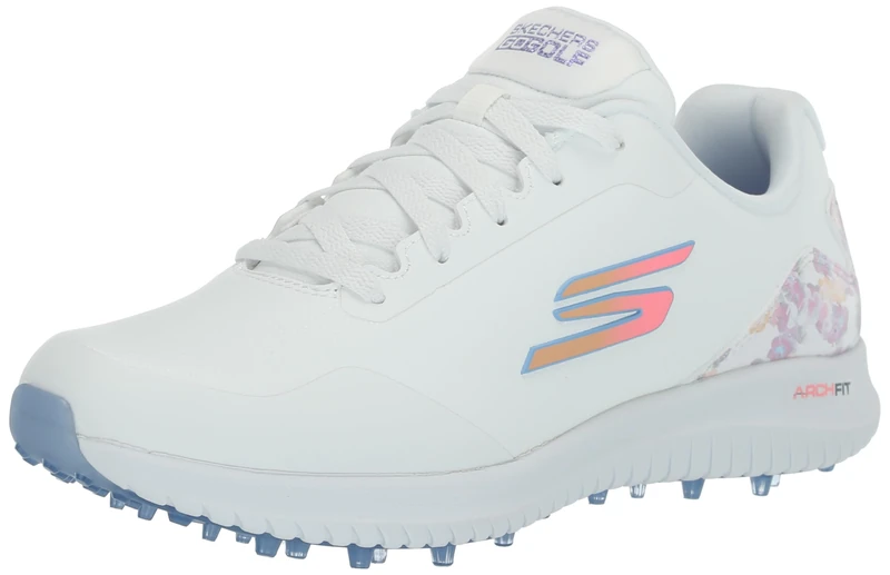 Skechers Women's Max Arch Fit Golf Shoe Sneaker, White Floral Waterproof, 7.5