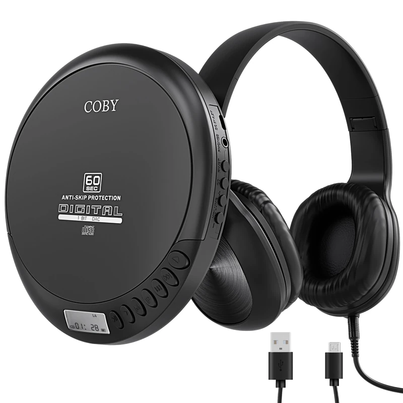 Coby Portable CD Player with Headphones | 60-Sec Anti-Skip Compact Disc Player with Foldable Headset Bundle | Small CD Player Portable for Travel, Home | Retro MP3 Player Discman Portable CD Players - Image 1