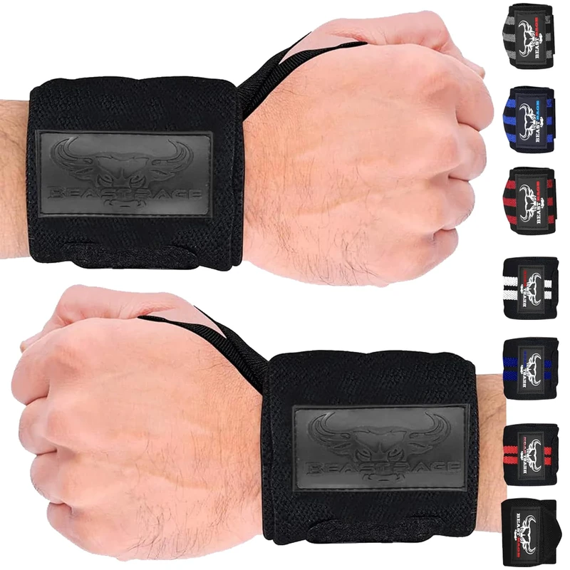 BEAST RAGE Weight Lifting Straps Wrist Wraps Padded Cotton Gel Grip