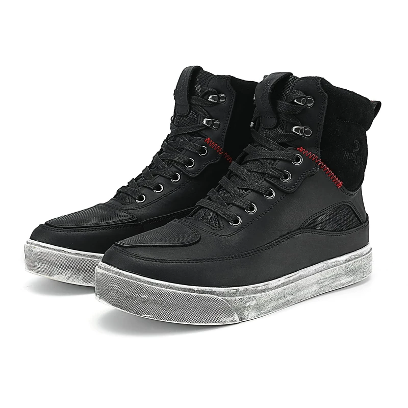 BORLENI Men's Leather Motorcycle Boots with Side Zip Ankle Protection Non-Slip Sole 40-46, Purple (Purple 1), 9.5 UK