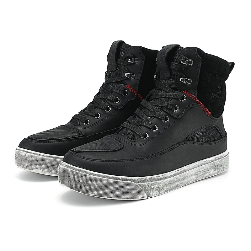 BORLENI Men's Leather Motorcycle Boots with Side Zip Ankle Protection Non-Slip Sole 40-46, Purple (Purple 1), 10 UK