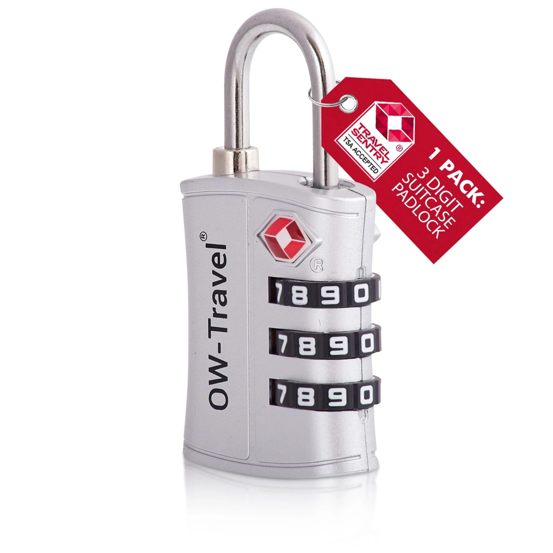 OW-Travel TSA Approved Luggage Locks Suitcase Locks (1 Pack Silver) ABS Plastic 3 Digit Security Suitcase Padlock. Travel Bag Combination Luggage Padlocks for Suitcases. TSA Travel Lock for Bags Cases
