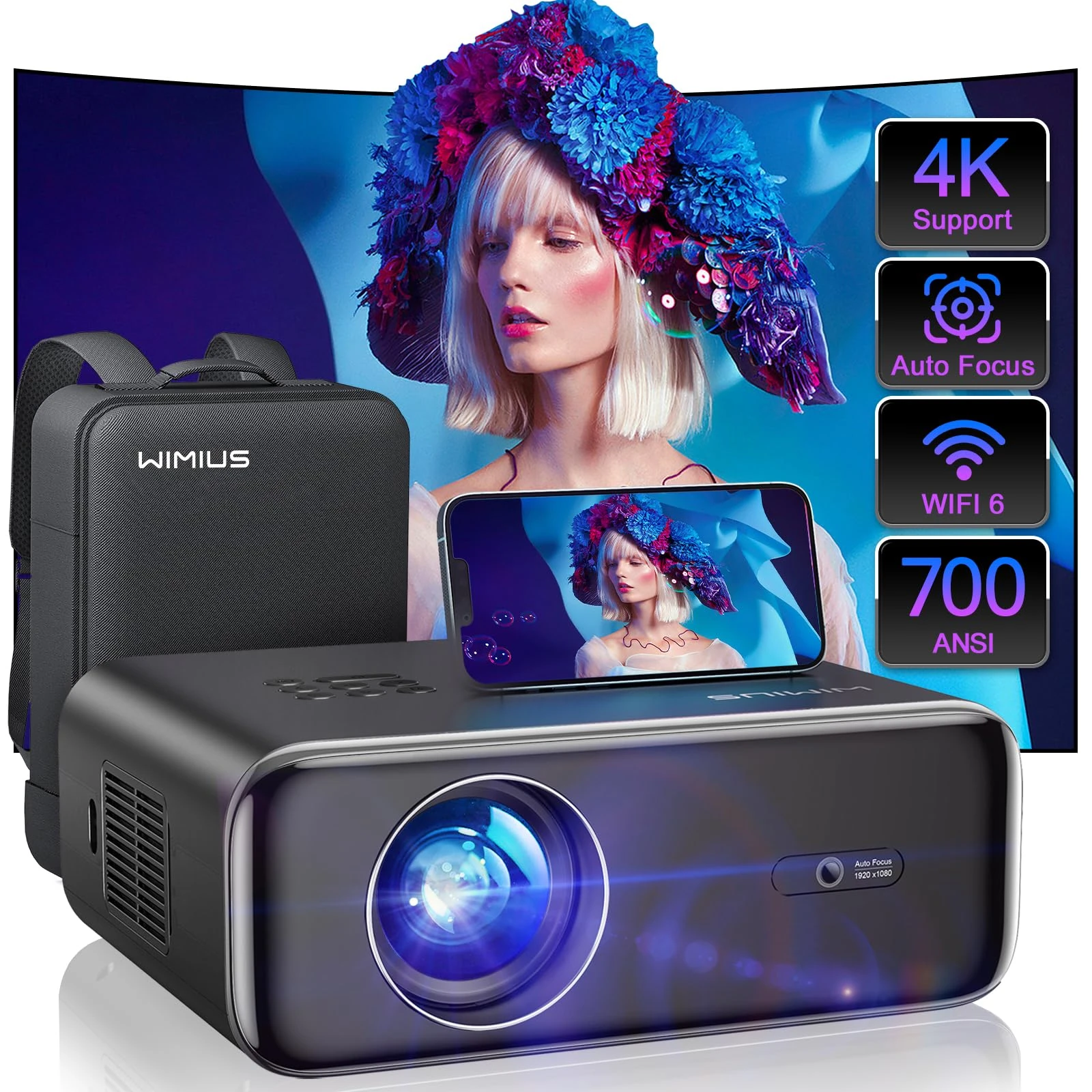 WiMiUS Auto Focus Projector 4K