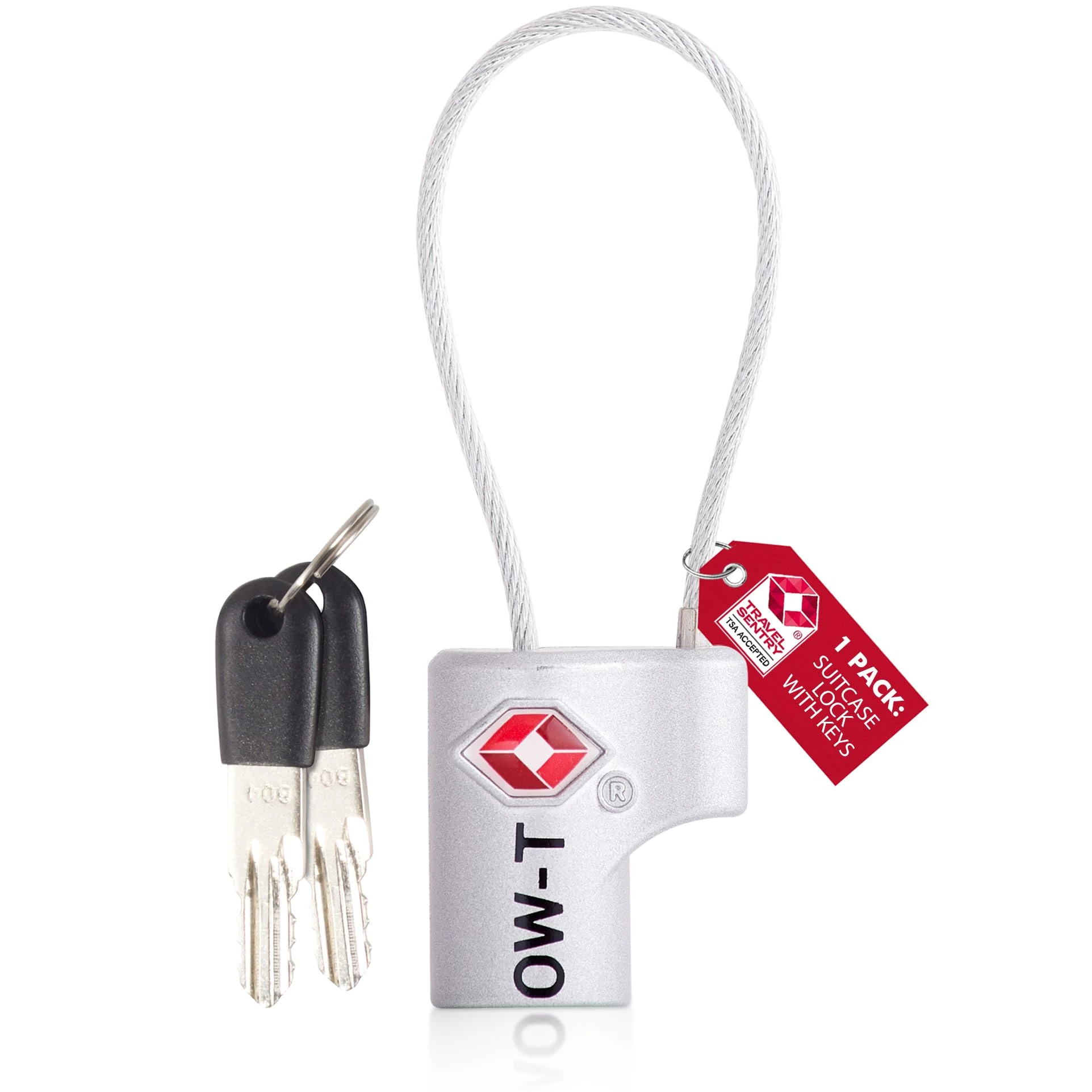 OW-Travel TSA Approved Luggage Locks Suitcase Locks (1 Pack) Cable Padlock with Keys Made from Heavy Duty Zinc Alloy for Suitcase, Zipper, Luggage, Bag, Case, Backpack, Gym Locker, Tool Box (Silver)