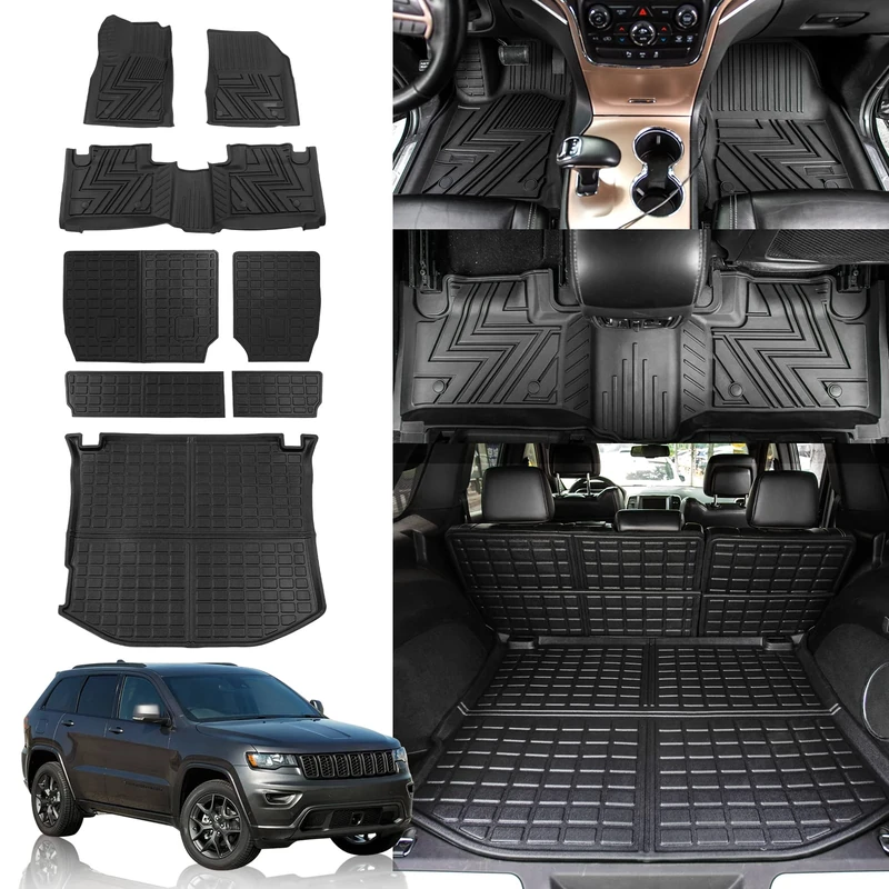 Rongtaod Floor Mats Compatible with 2011-2021 Jeep Grand Cherokee 2022 2023 Grand Cherokee WK Cargo Liner Back Seat Cover Protector Grand Cherokee Accessories (Backrest Mats+Trunk mat+Floor Mats)