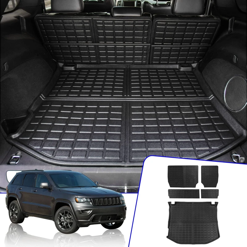 Rongtaod Fit 2011-2021 Jeep Grand Cherokee Trunk Mat Cargo Mat 2022 2023 Grand Cherokee WK TPE Cargo Liner Back Seat Cover Protector Grand Cherokee Accessories (Backrest Mats+Trunk Mat)