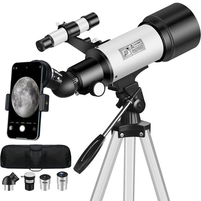 Mijiao Telescope for Adults, 70mm Aperture 400mm Travel Telescopes with Finder Scope Adjustable Tripod Phone Adapter Backpack Portable Refractor Telescope for Astronomy Beginners, Kids (40070 White)