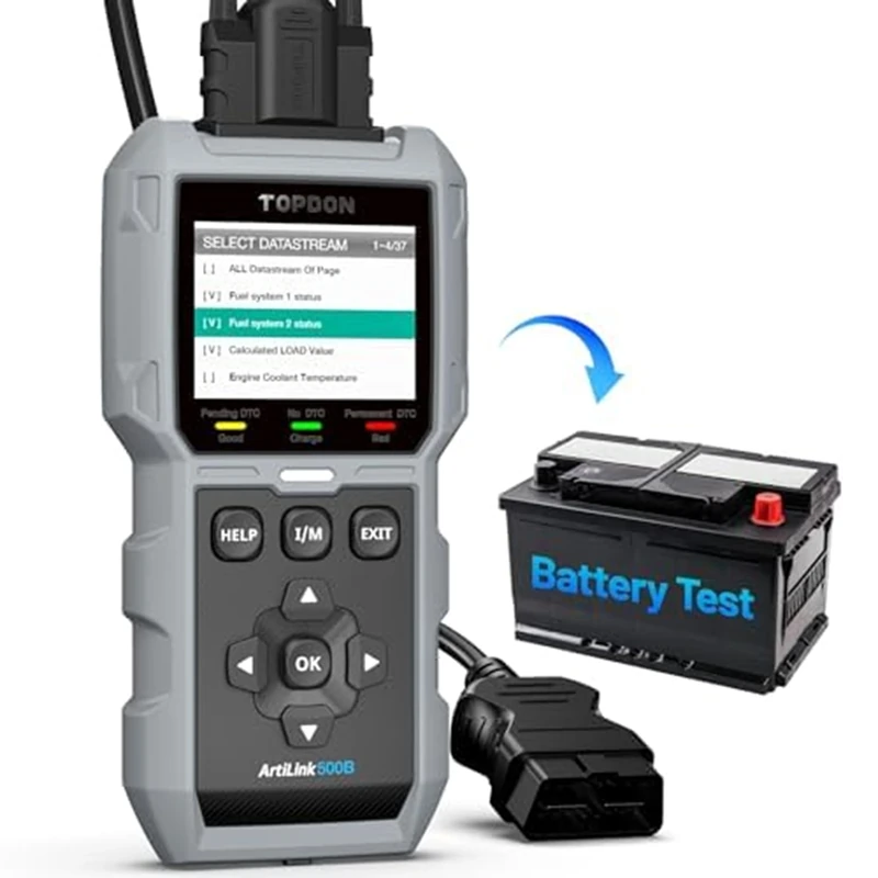 TOPDON AL500B OBD2 Code Reader, OBD2 Scanner with Full OBD2 Functions and Battery Tester with 12V Battery Tests, 12V 24V Cranking and Charging Tests, Free Software Update